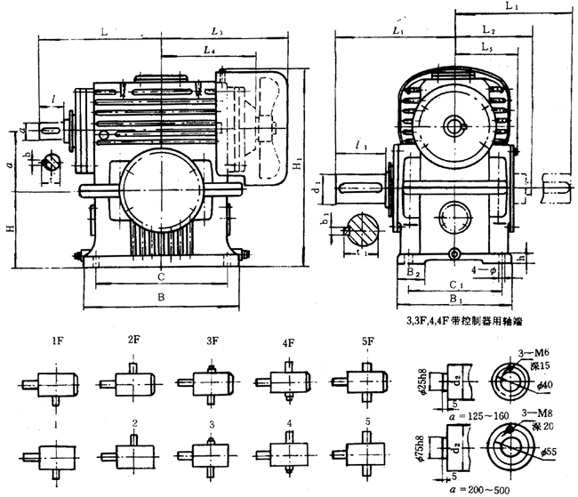 蝸輪減速器外形、安裝尺寸